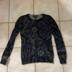 HP! Ralph Lauren S Paisley Silk & Cashmere Exclusive Long Sleeve Shirt Blouse